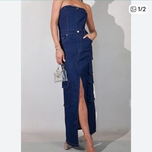 Mad For Love Denim Strapless Maxi Dress Size Large